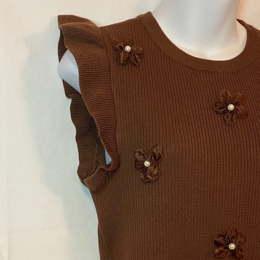 Cato Brown Ruffle Sleeve Top - Picture 3 of 10